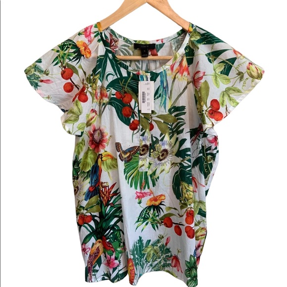 J. CREW Into The Wild Italian Ratti Tropical Floral Print Ruffle Sleeve Top NWT - Picture 8 of 14